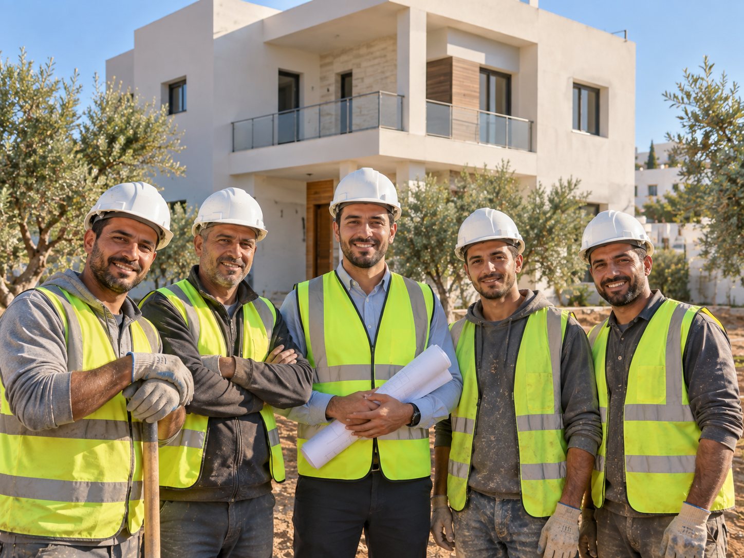 بنّاؤون يرفعون جدار دار بالطوب تحت شمس تونس